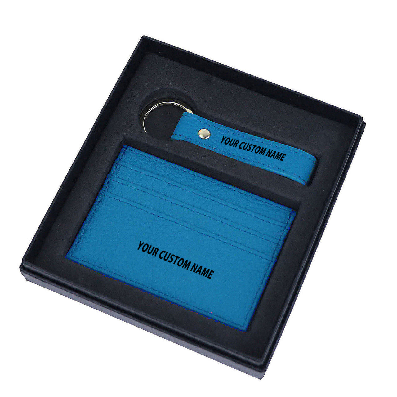 Your Custom Name Genuine Leather Cardholder Key Ring Gift Box Set