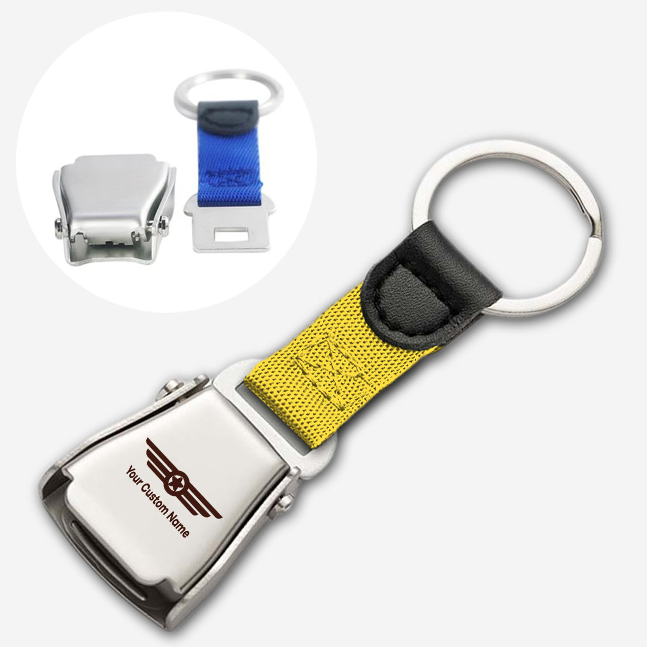 Custom Name (Badge 6) Designed Airplane Seat Belt Key Chains