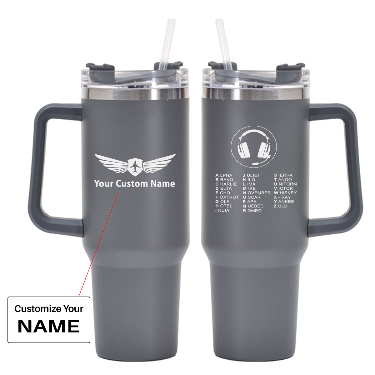 Aviation Alphabet 3 Designed 40oz Stainless Steel Car Mug With Holder