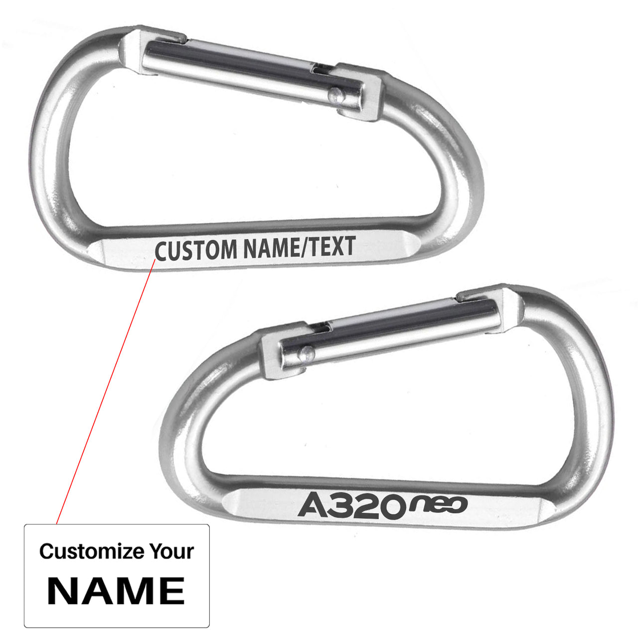 A320neo & Text Designed Aluminum Alloy Carabiner Key chains
