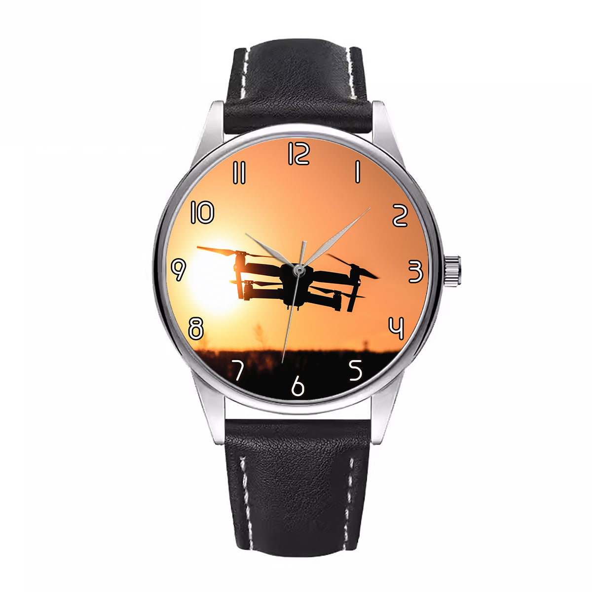 Amazing Drone in Sunset Designed Fashion Leather Strap Watches