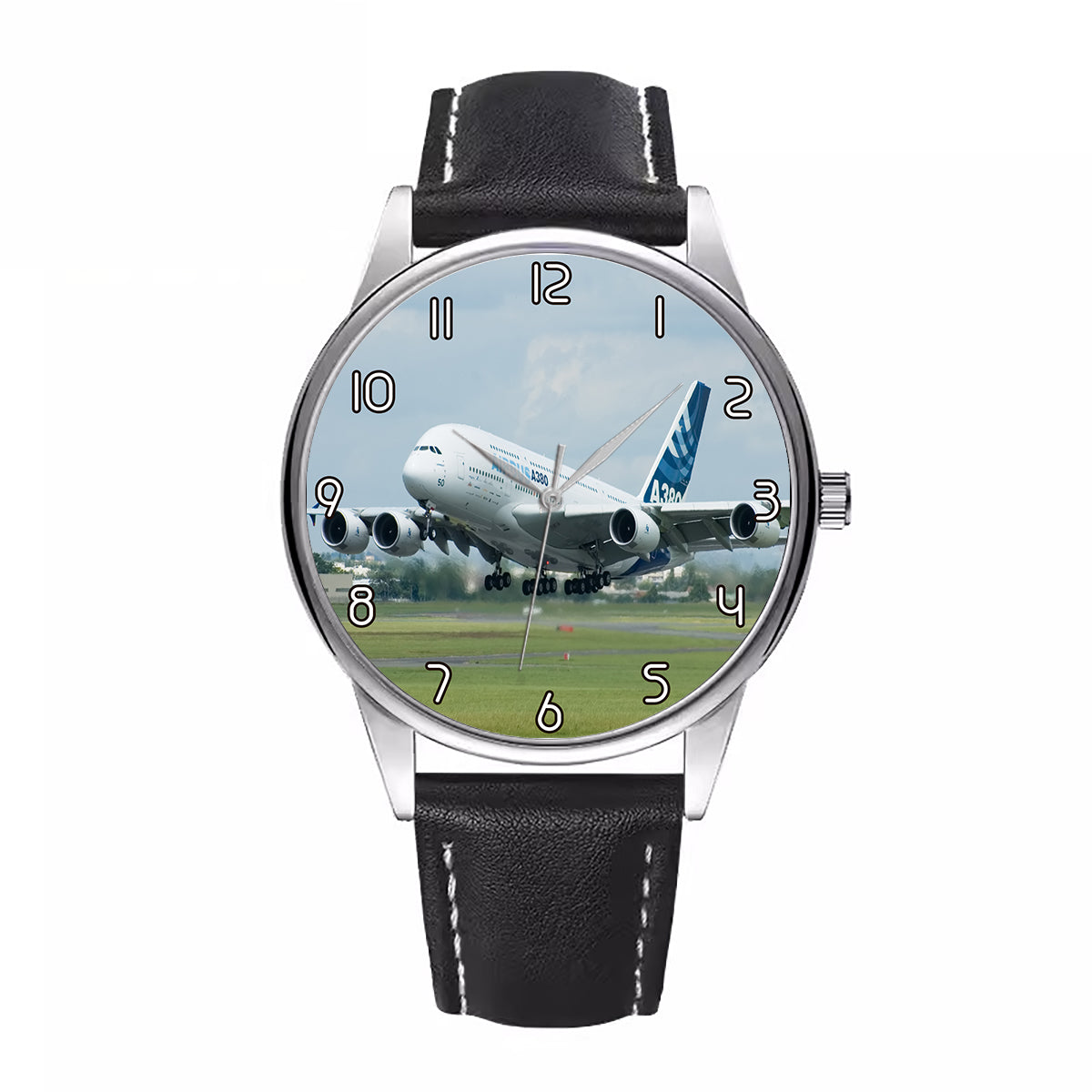 Departing Airbus A380 with Original Livery Designed Fashion Leather Strap Watches