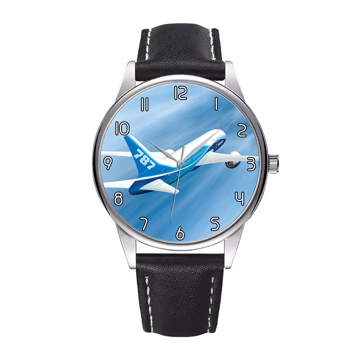 Beautiful Painting of Boeing 787 Dreamliner Designed Fashion Leather Strap Watches