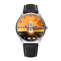 Thumbnail for Amazing Departing Aircraft Sunset & Clouds Behind Designed Fashion Leather Strap Watches