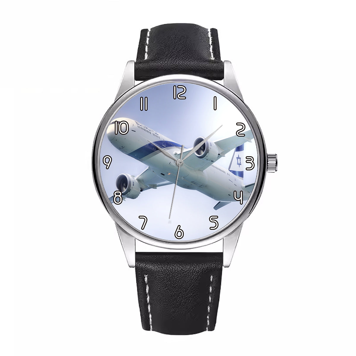 Close up to Israel Airways (El-al) Boeing 787 Designed Fashion Leather Strap Watches