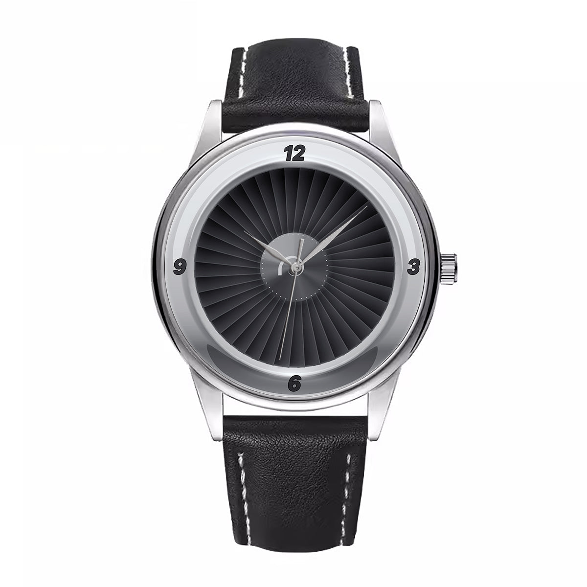 Jet Engine Black Designed Fashion Leather Strap Watches