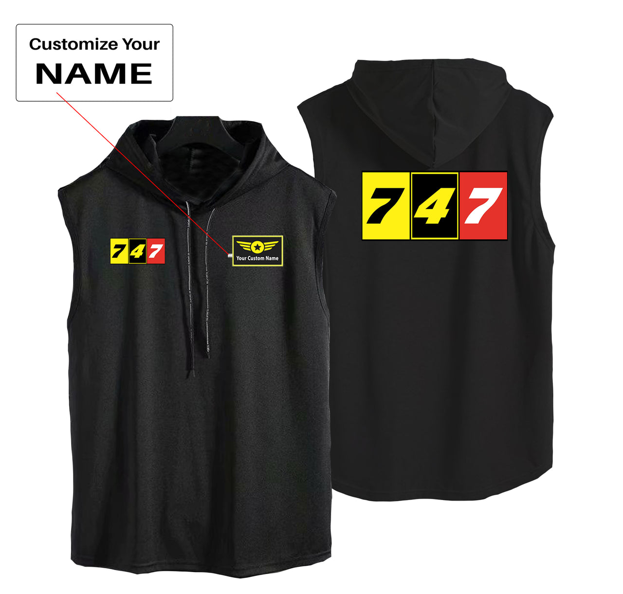 Flat Colourful 747 Designed Hooded Tank Tops