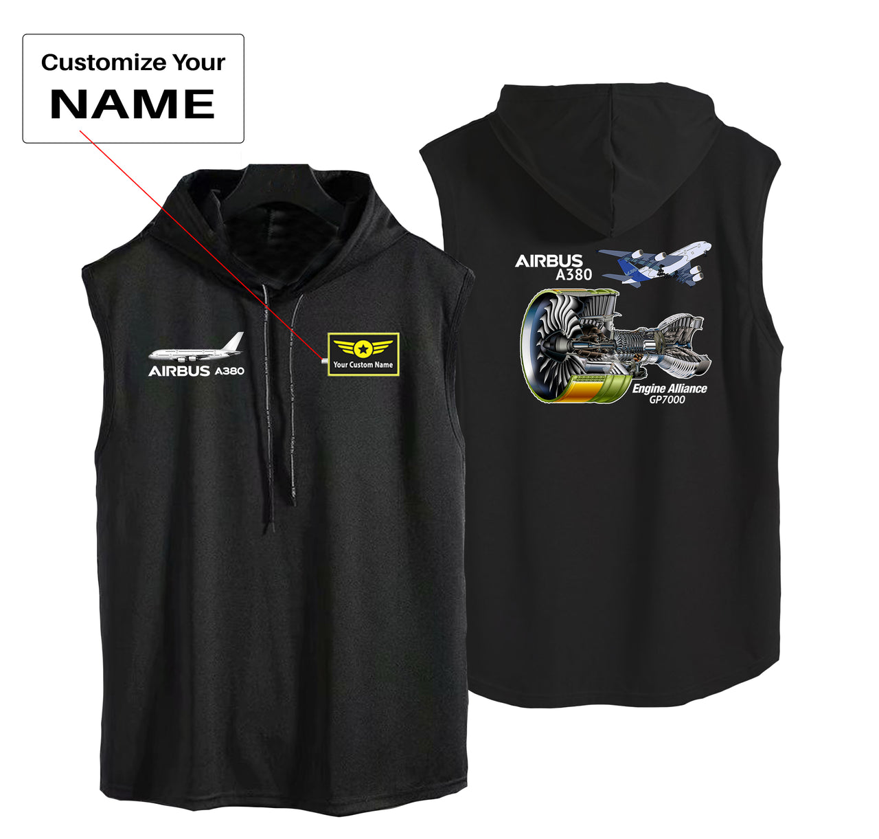 Airbus A380 & GP7000 Engine Designed Hooded Tank Tops