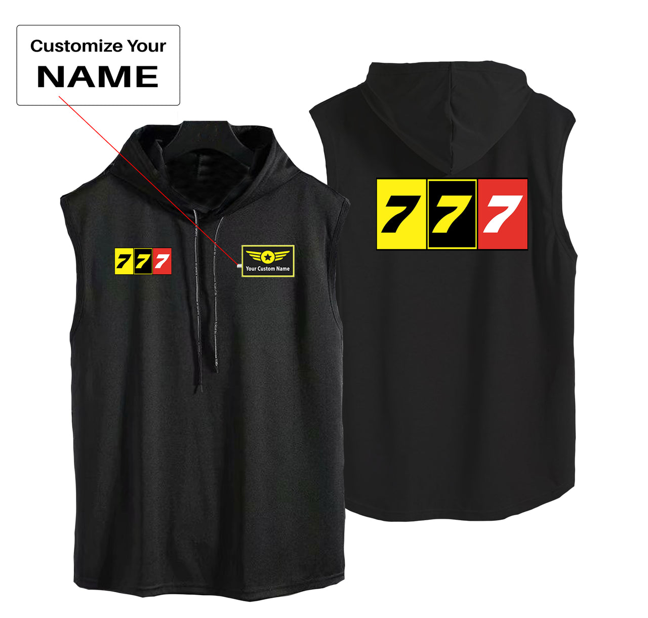 Flat Colourful 777 Designed Hooded Tank Tops