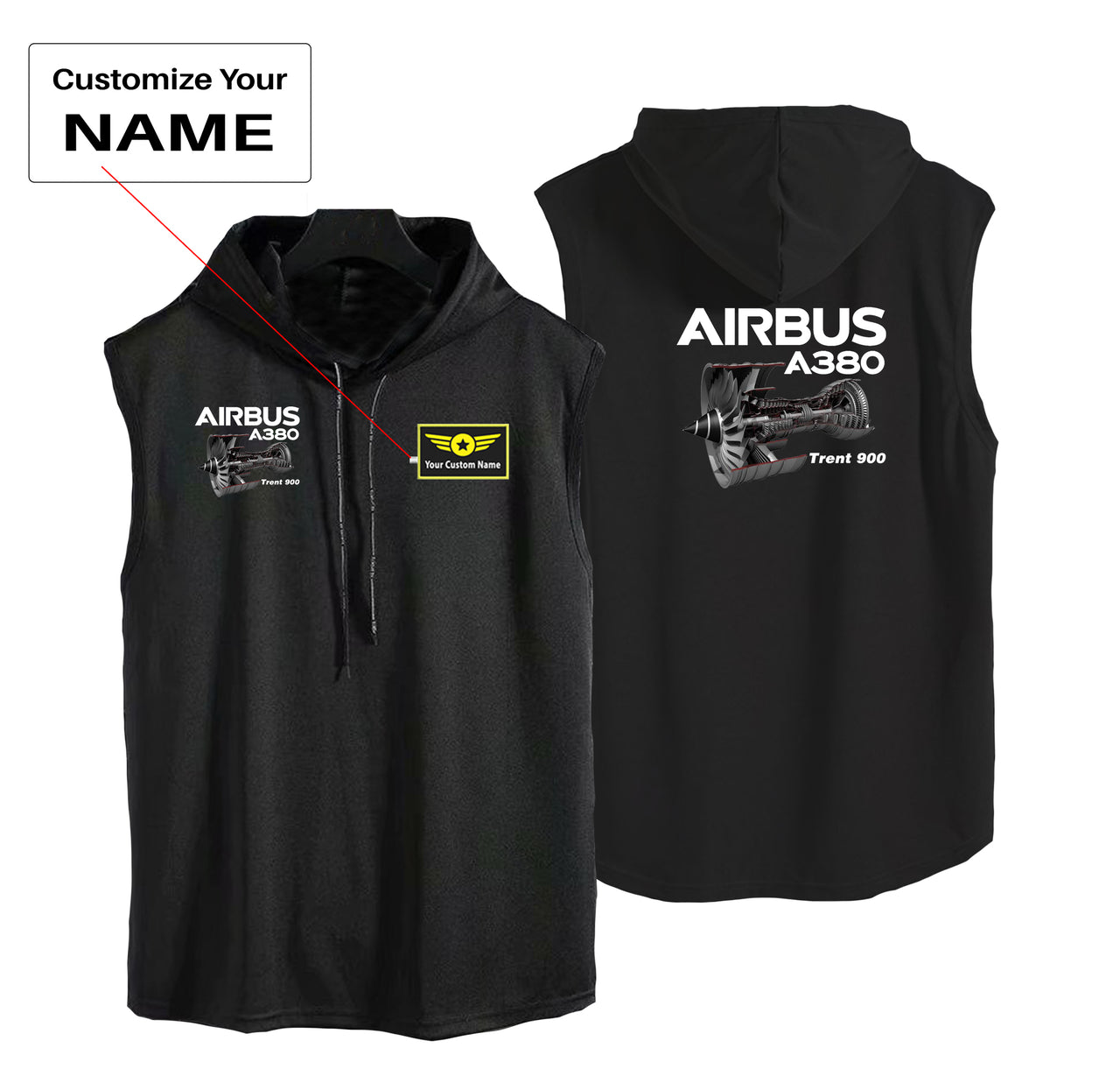 Airbus A380 & Trent 900 Engine Designed Hooded Tank Tops