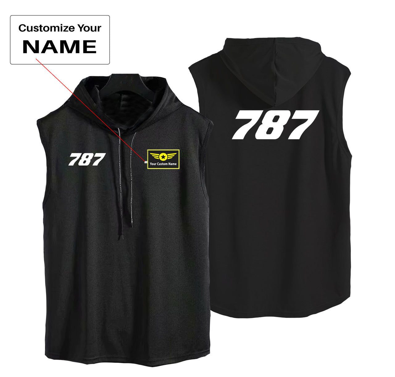 787 Flat Text Designed Hooded Tank Tops