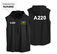 Thumbnail for A220 Flat Text Designed Hooded Tank Tops