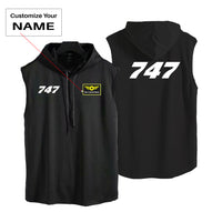 Thumbnail for 747 Flat Text Designed Hooded Tank Tops