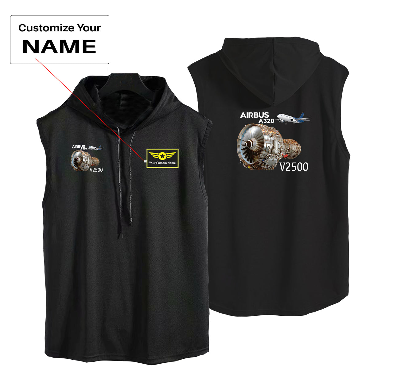 Airbus A320 & V2500 Engine Designed Hooded Tank Tops