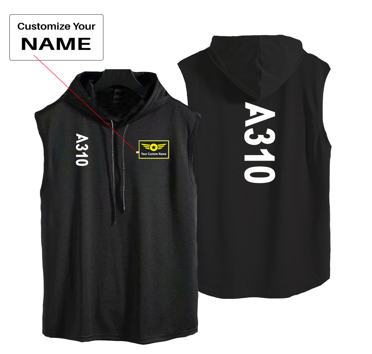 A310 Text Designed Hooded Tank Tops