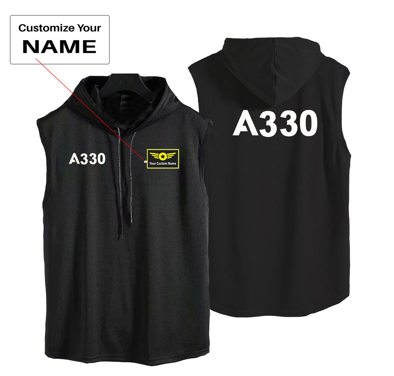 A330 Flat Text Designed Hooded Tank Tops