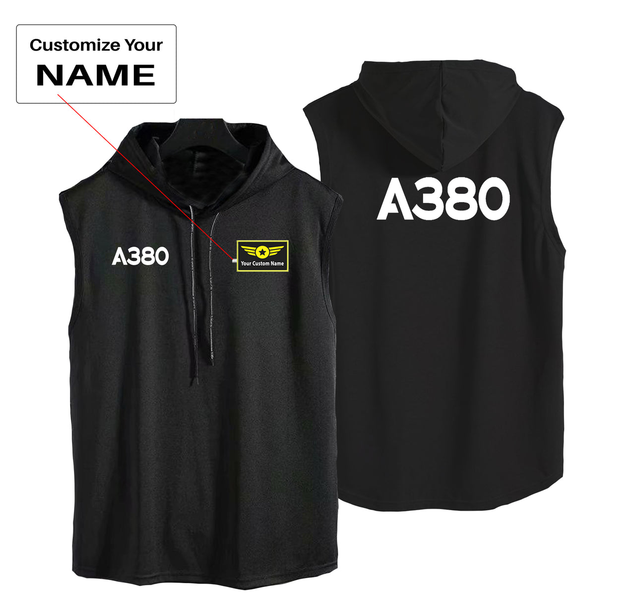 A380 Flat Text Designed Hooded Tank Tops