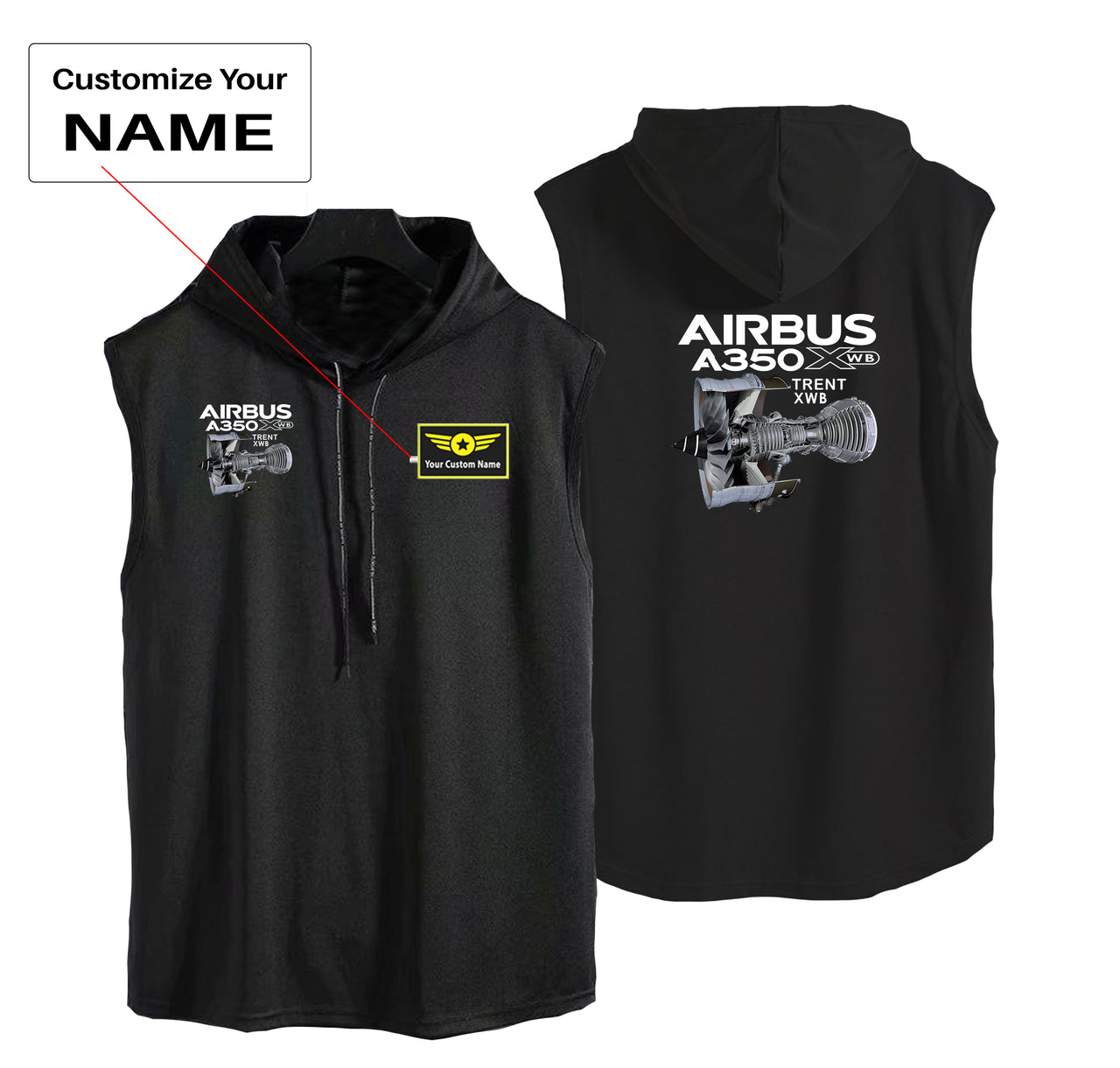 Airbus A350 & Trent Wxb Engine Designed Hooded Tank Tops