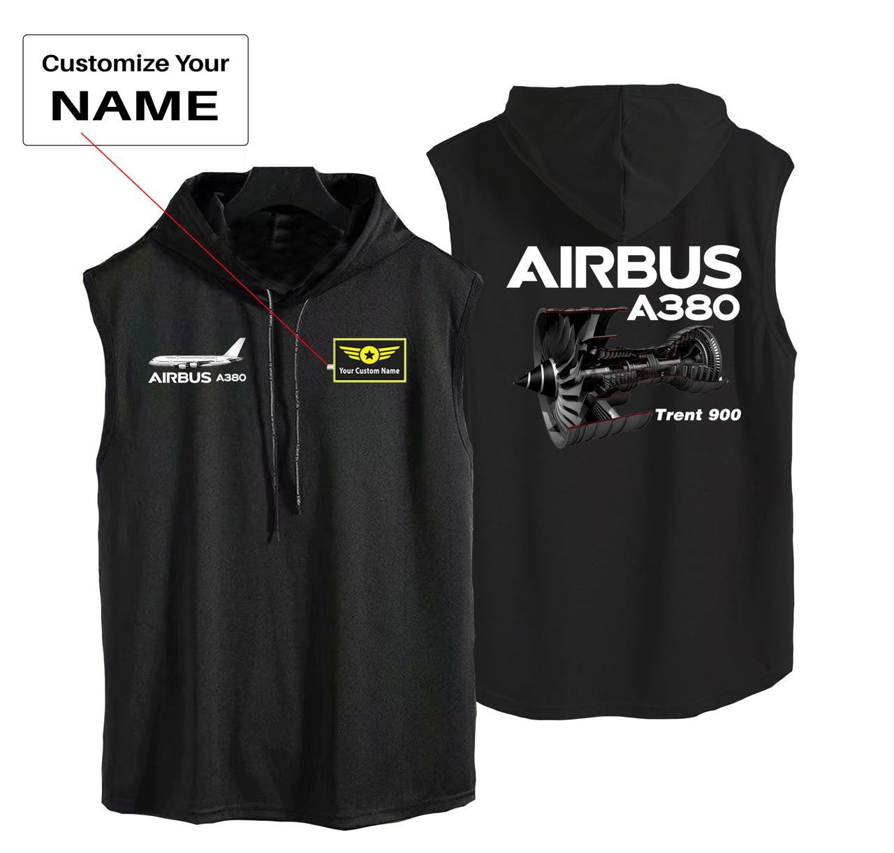 Airbus A380 & Trent 900 Engine Designed Hooded Tank Tops