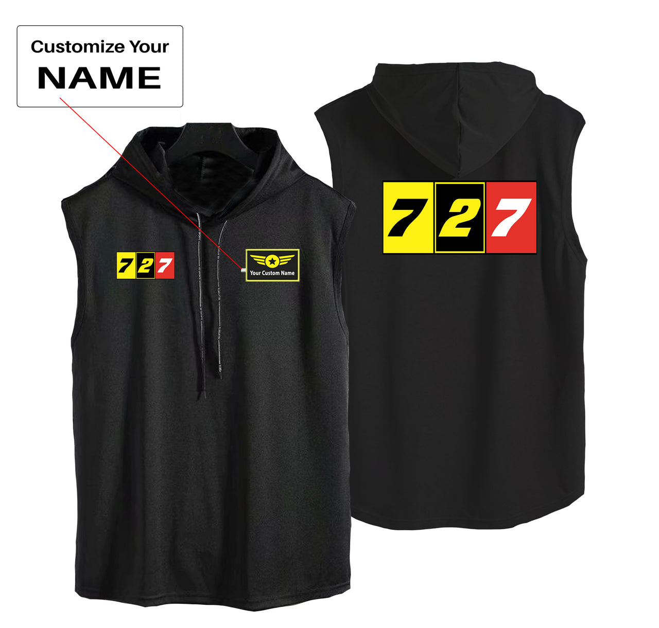 Flat Colourful 727 Designed Hooded Tank Tops