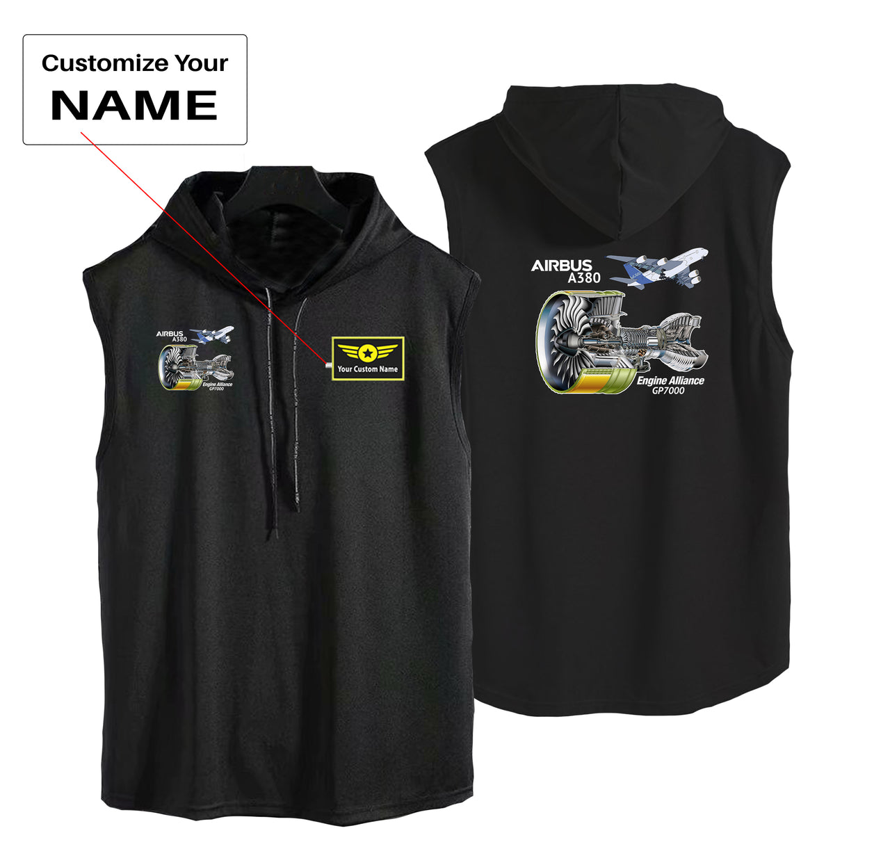 Airbus A380 & GP7000 Engine Designed Hooded Tank Tops