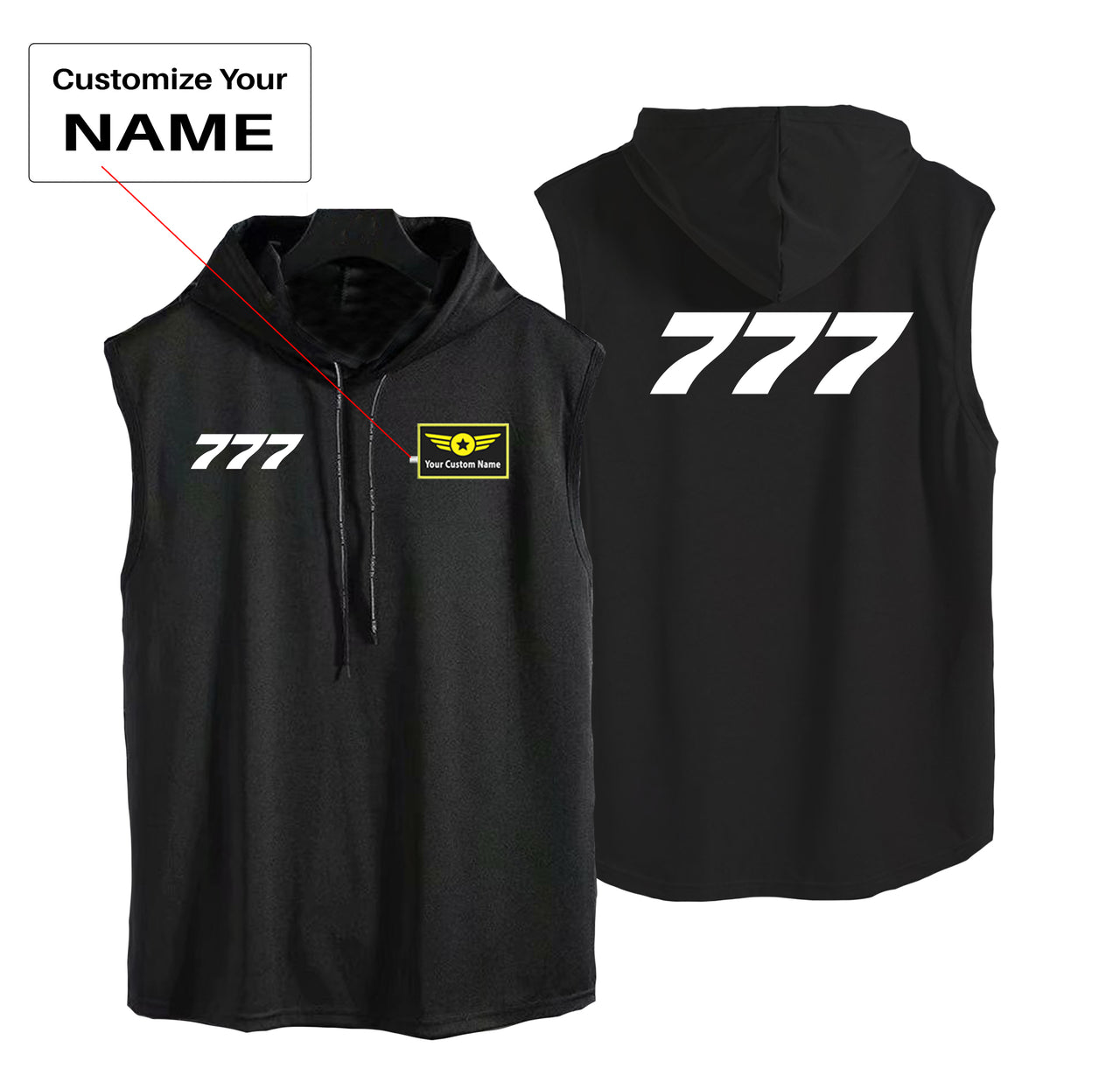777 Flat Text Designed Hooded Tank Tops