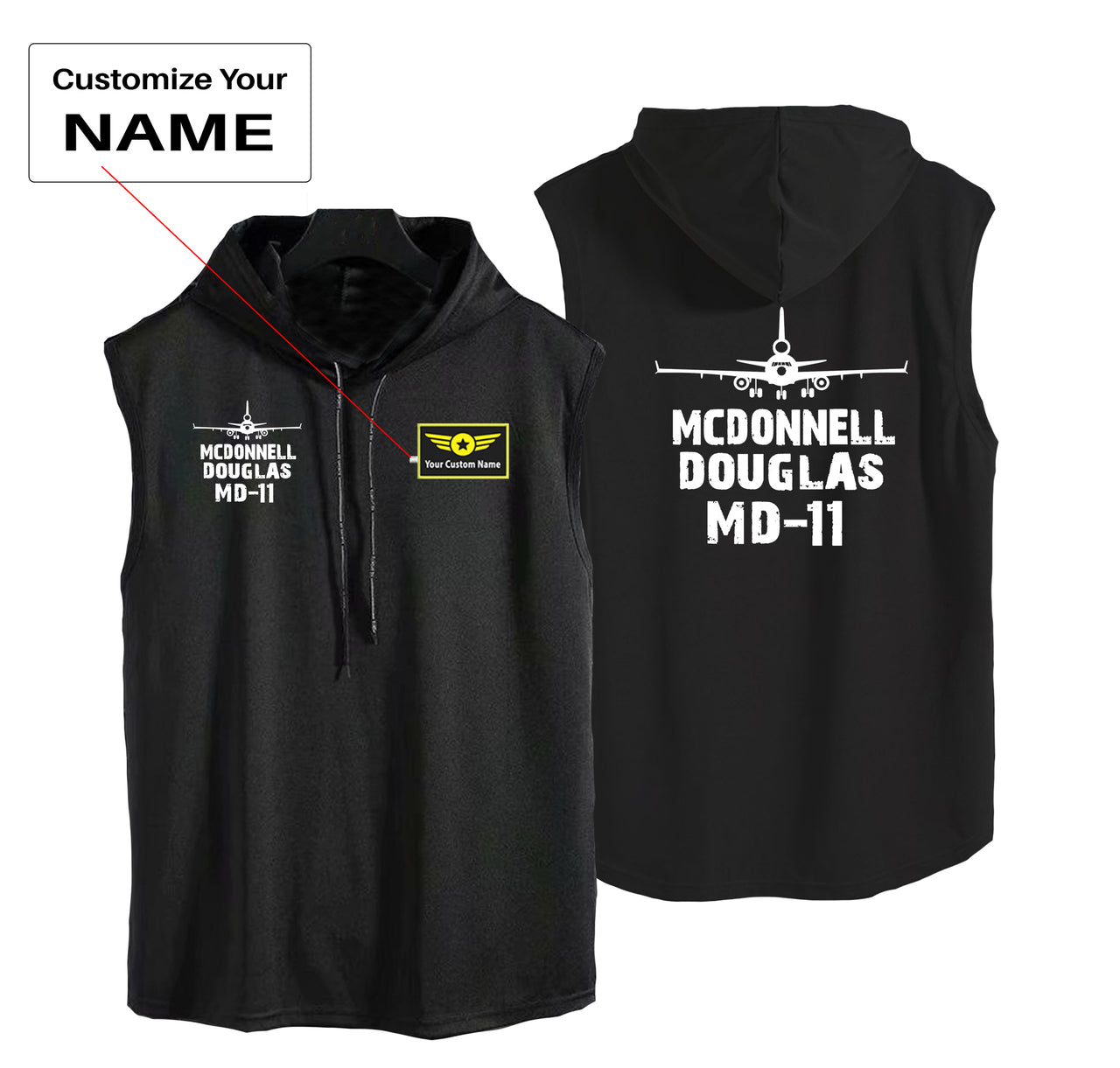 McDonnell Douglas MD-11 & Plane Designed Hooded Tank Tops
