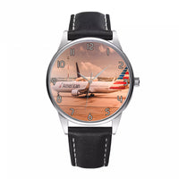 Thumbnail for American Airlines Boeing 767 Designed Fashion Leather Strap Watches