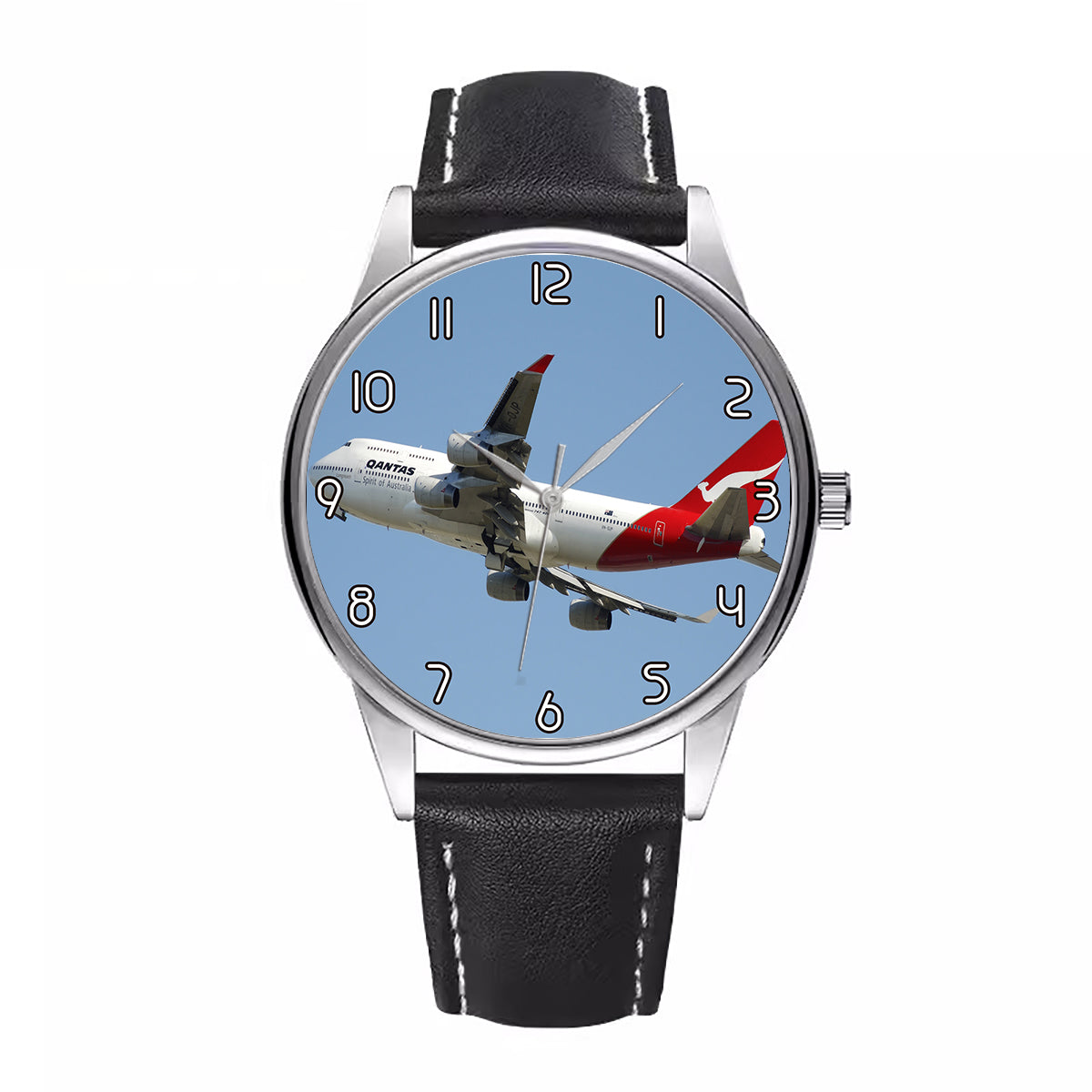 Departing Qantas Boeing 747 Designed Fashion Leather Strap Watches