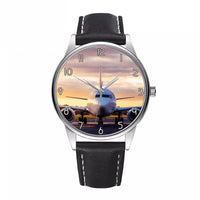 Thumbnail for Face to Face with Boeing 737-800 During Sunset Designed Fashion Leather Strap Watches