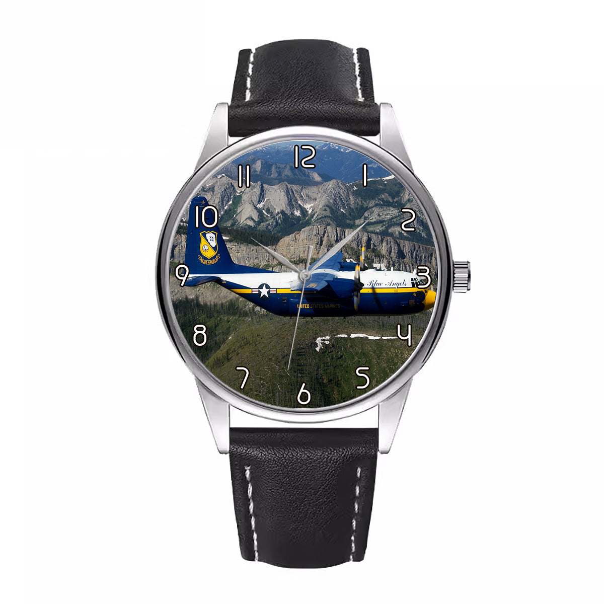 Amazing View with Blue Angels Aircraft Designed Fashion Leather Strap Watches