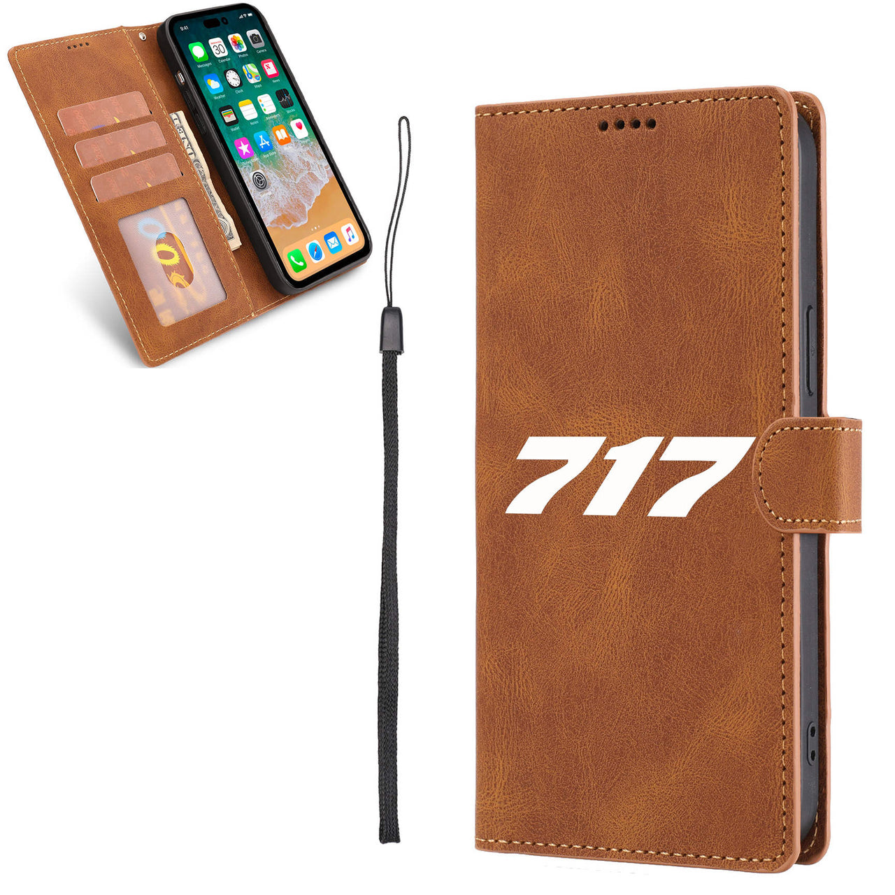 717 Flat Text Designed Leather iPhone Cases
