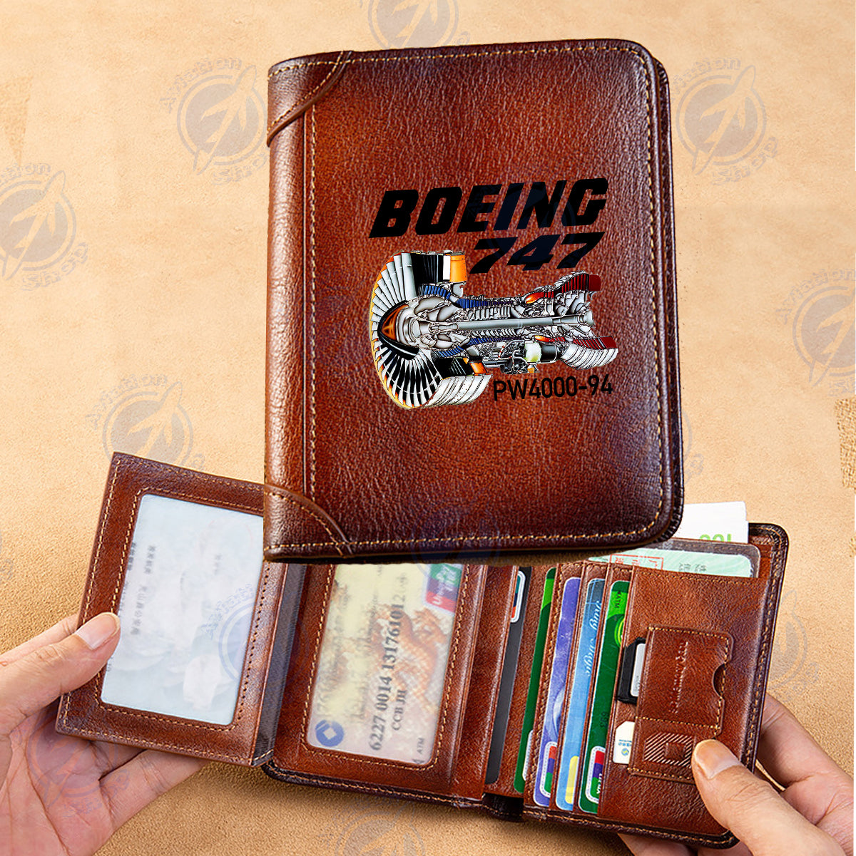 Boeing 747 & PW4000-94 Engine Designed Leather Wallets