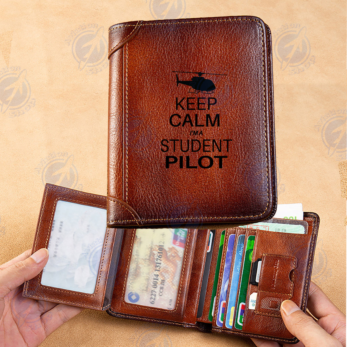 Student Pilot (Helicopter) Designed Leather Wallets