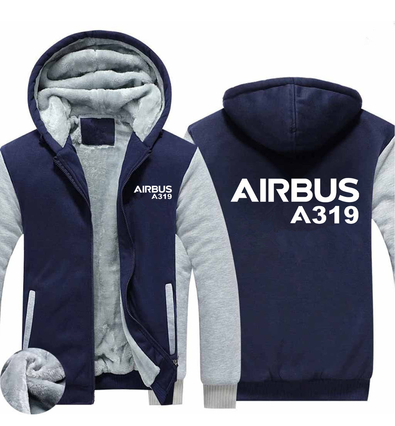 Airbus A319 & Text Designed Zipped Sweatshirts