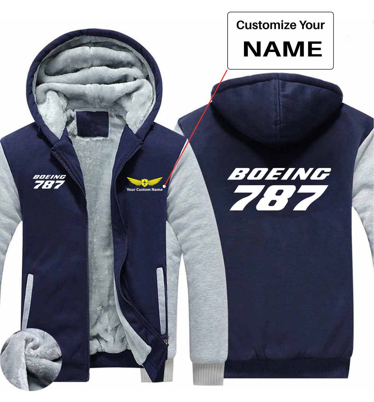 Boeing 787 & Text Designed Zipped Sweatshirts