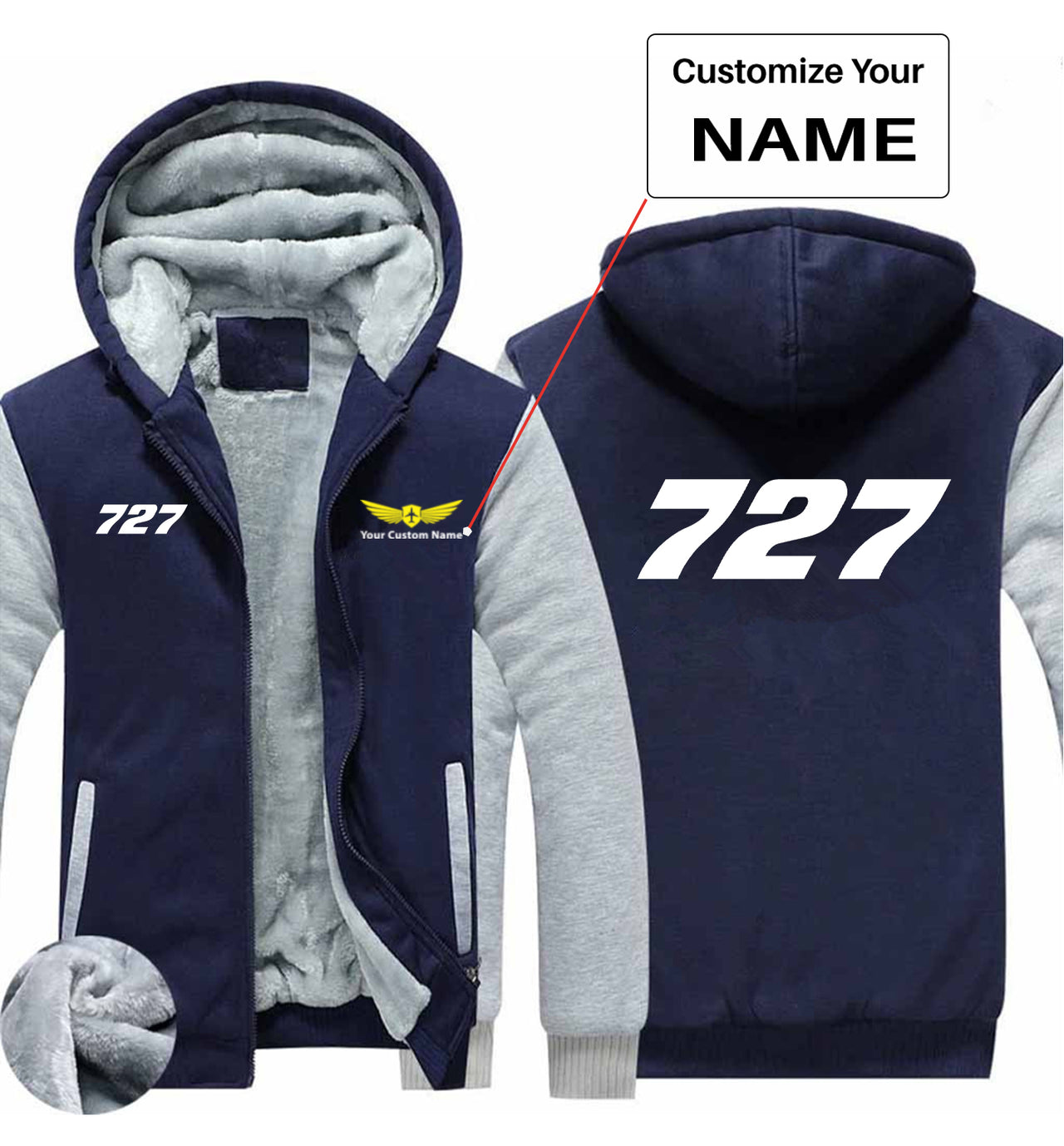 727 Flat Text Designed Zipped Sweatshirts