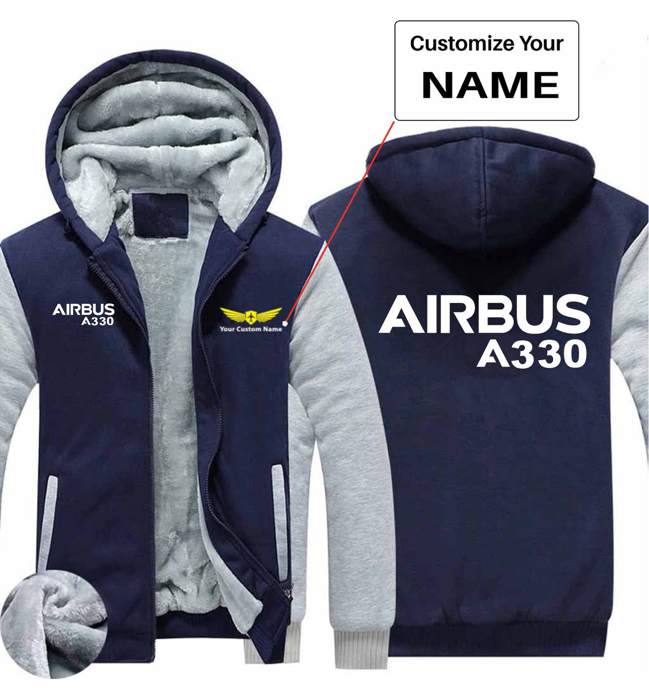 Airbus A330 & Text Designed Zipped Sweatshirts