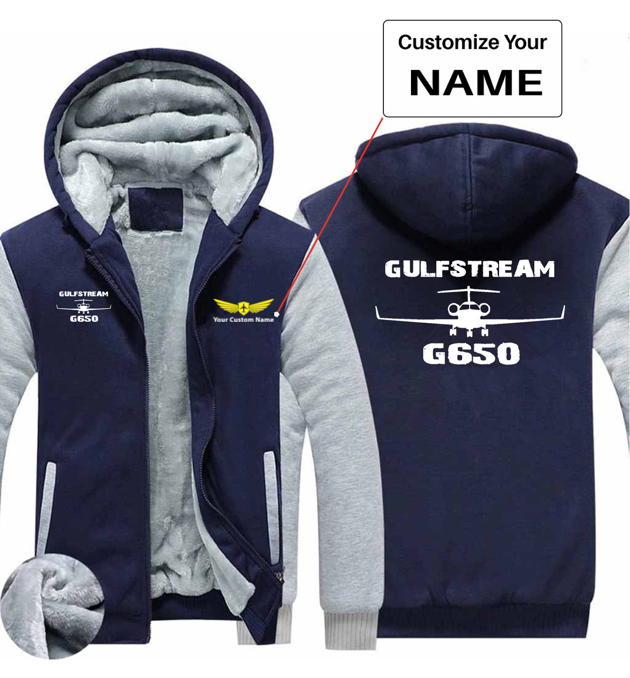 Gulfstream G650 & Plane Designed Zipped Sweatshirts