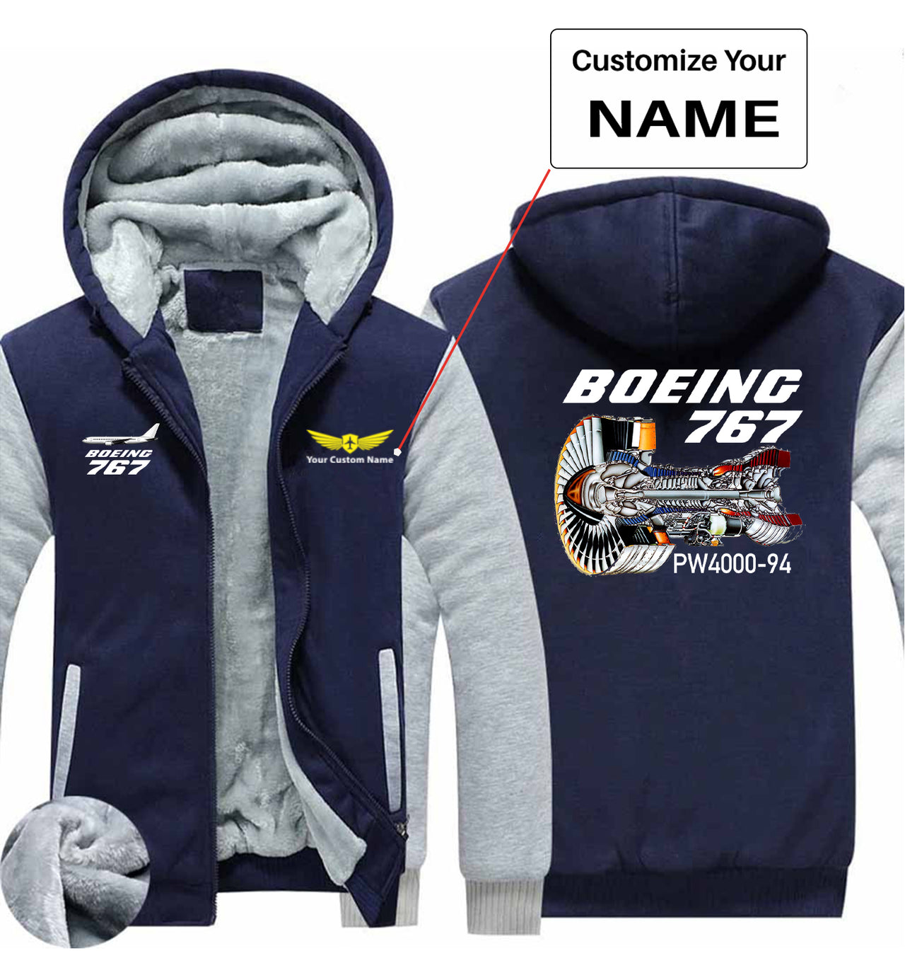Boeing 767 Engine (PW4000-94) Designed Zipped Sweatshirts