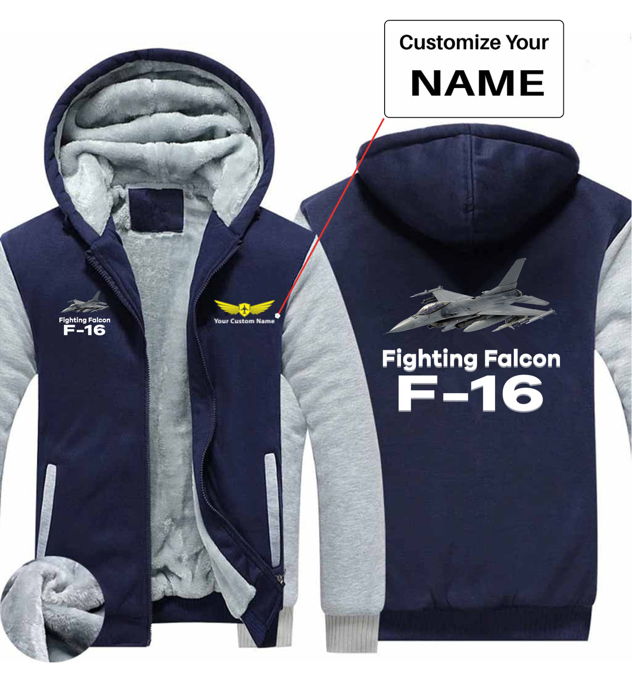The Fighting Falcon F16 Designed Zipped Sweatshirts