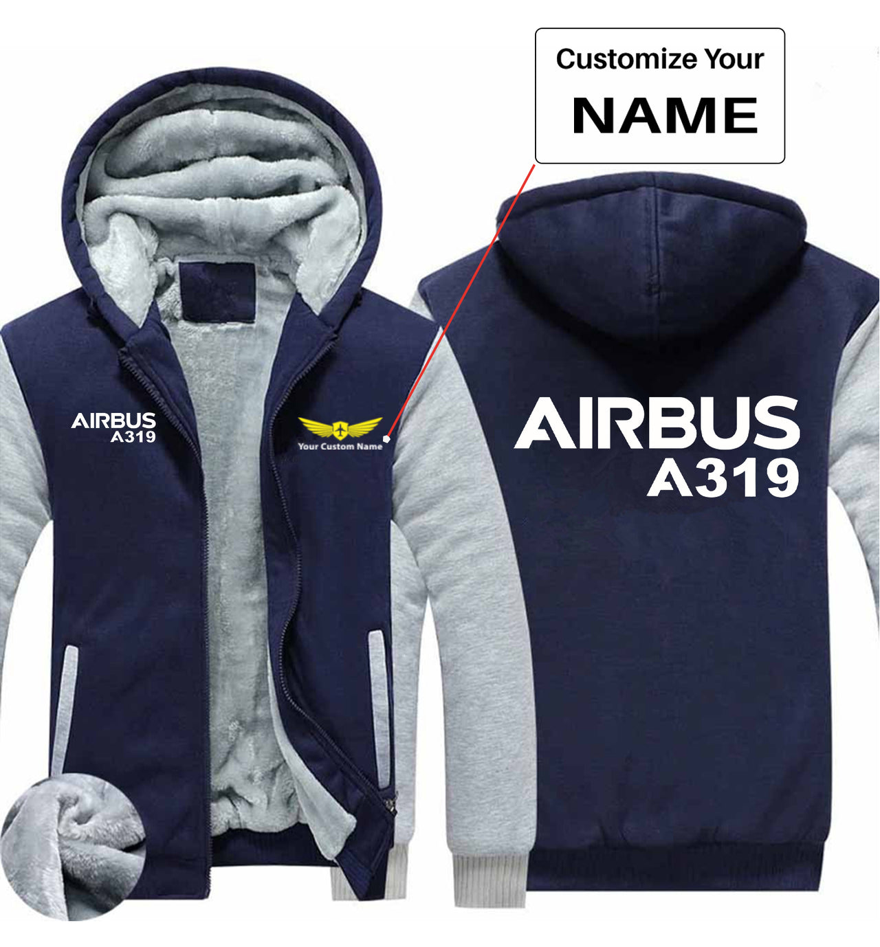 Airbus A319 & Text Designed Zipped Sweatshirts