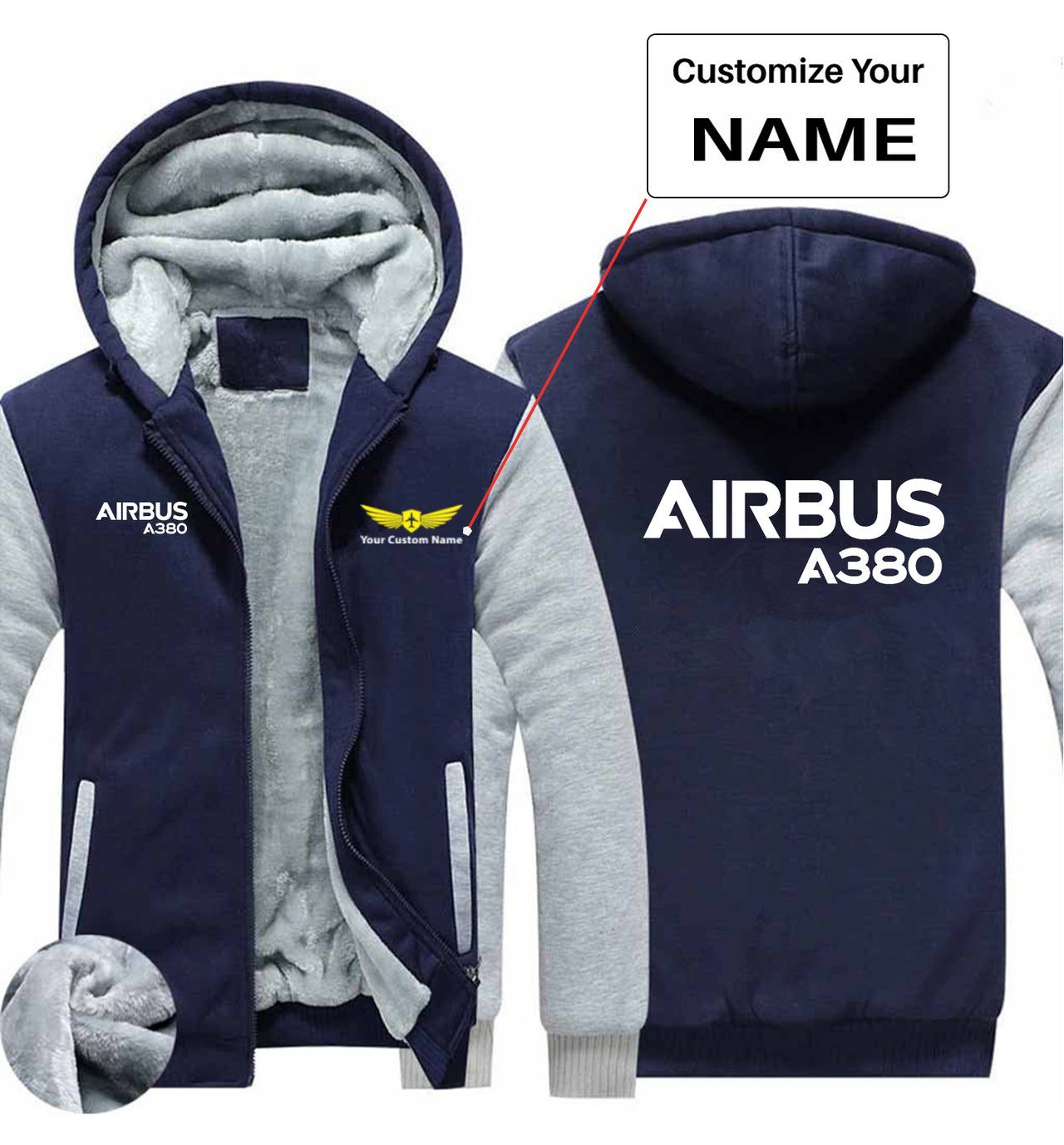Airbus A380 & Text Designed Zipped Sweatshirts