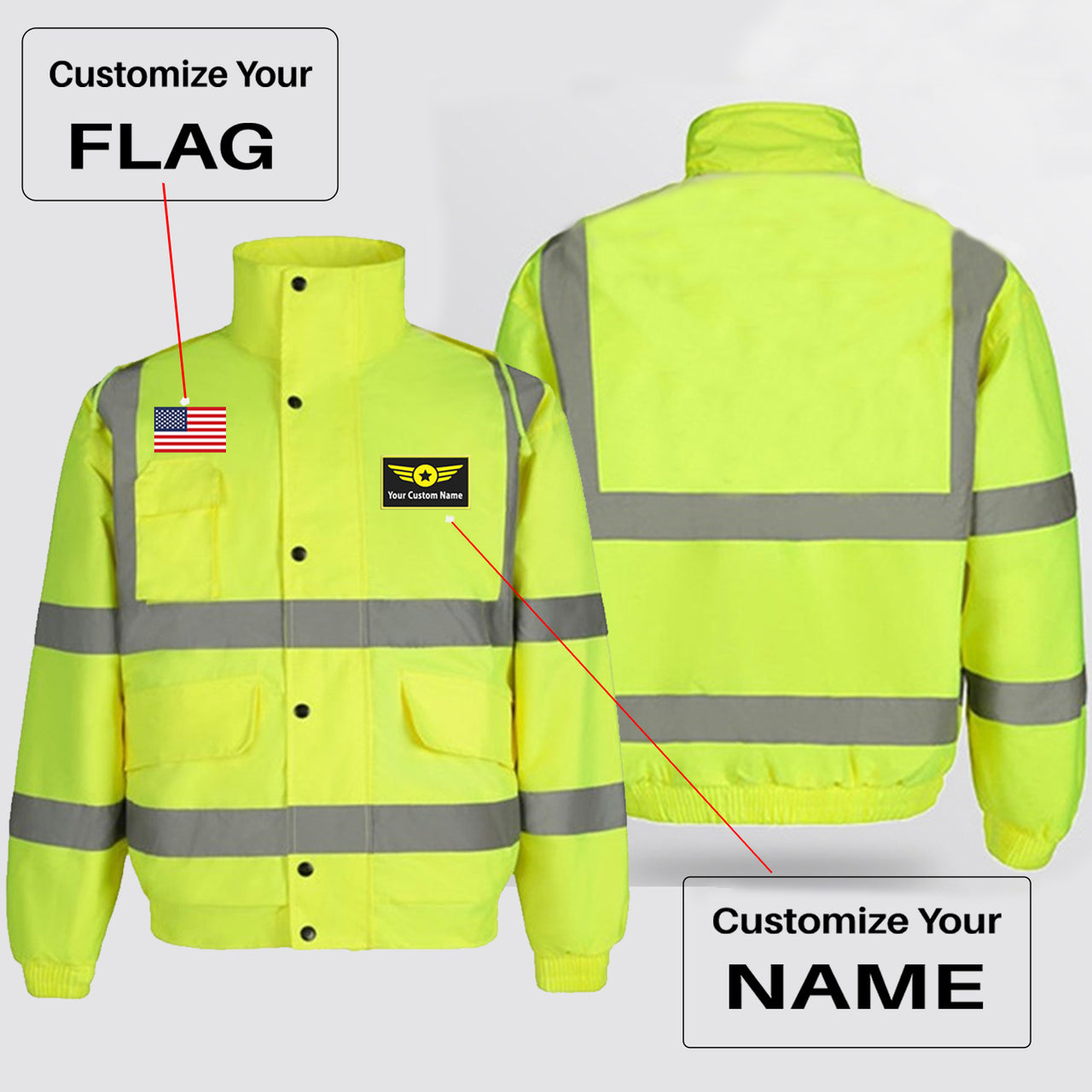 Custom Flag & Name with "Special Badge" Designed Reflective Winter Jackets