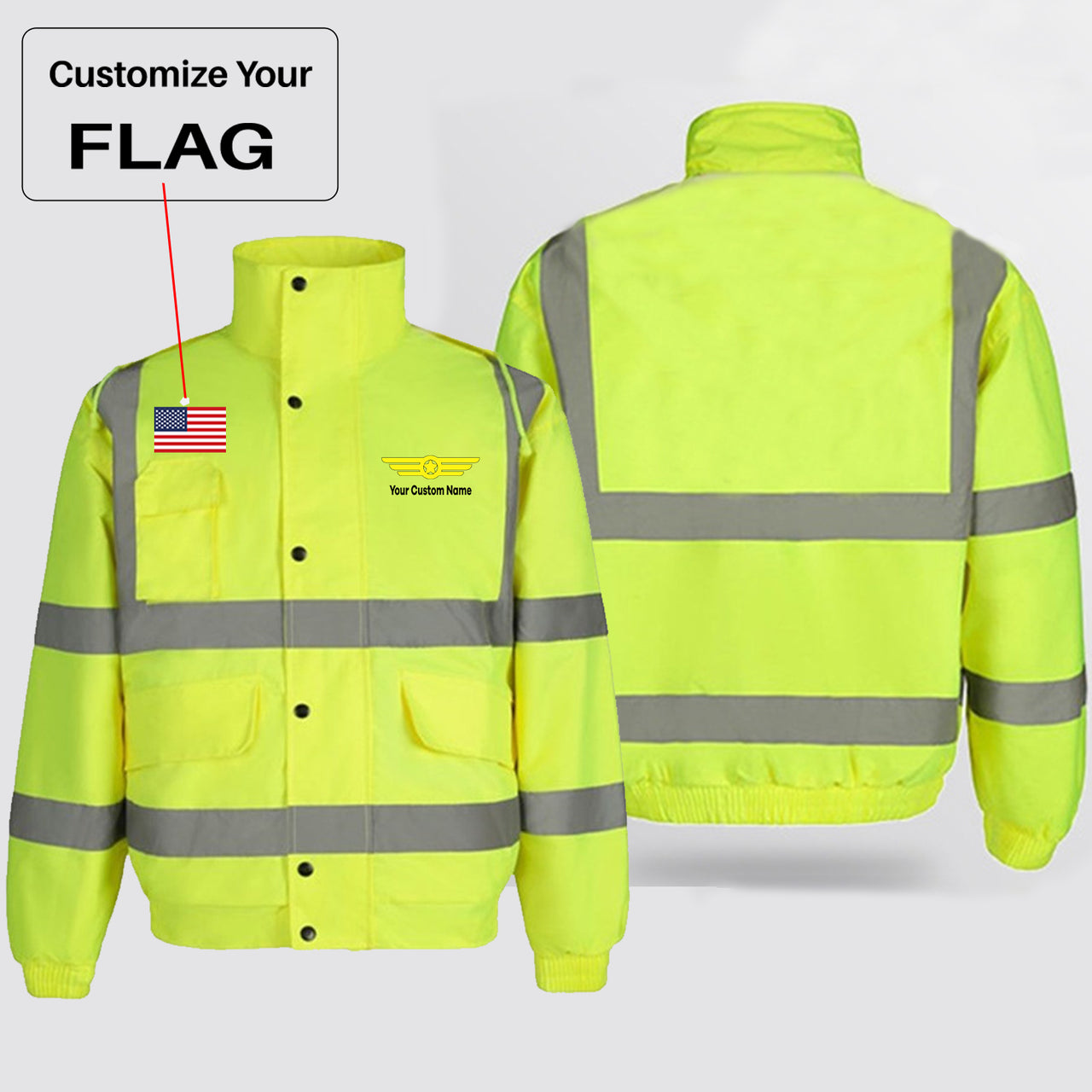 Custom Flag & Name with (Badge 6) Designed Reflective Winter Jackets