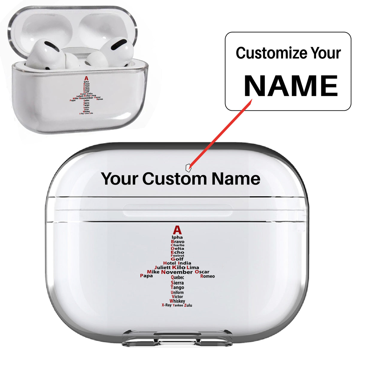 Airplane Shape Aviation Alphabet Designed Transparent Earphone AirPods "Pro" Cases