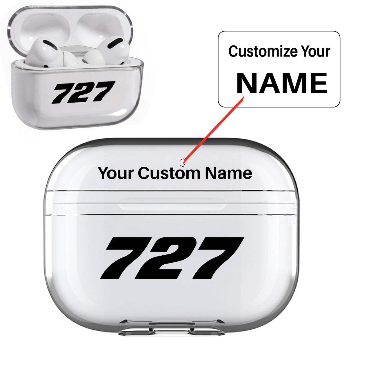 727 Flat Text Designed Transparent Earphone AirPods "Pro" Cases