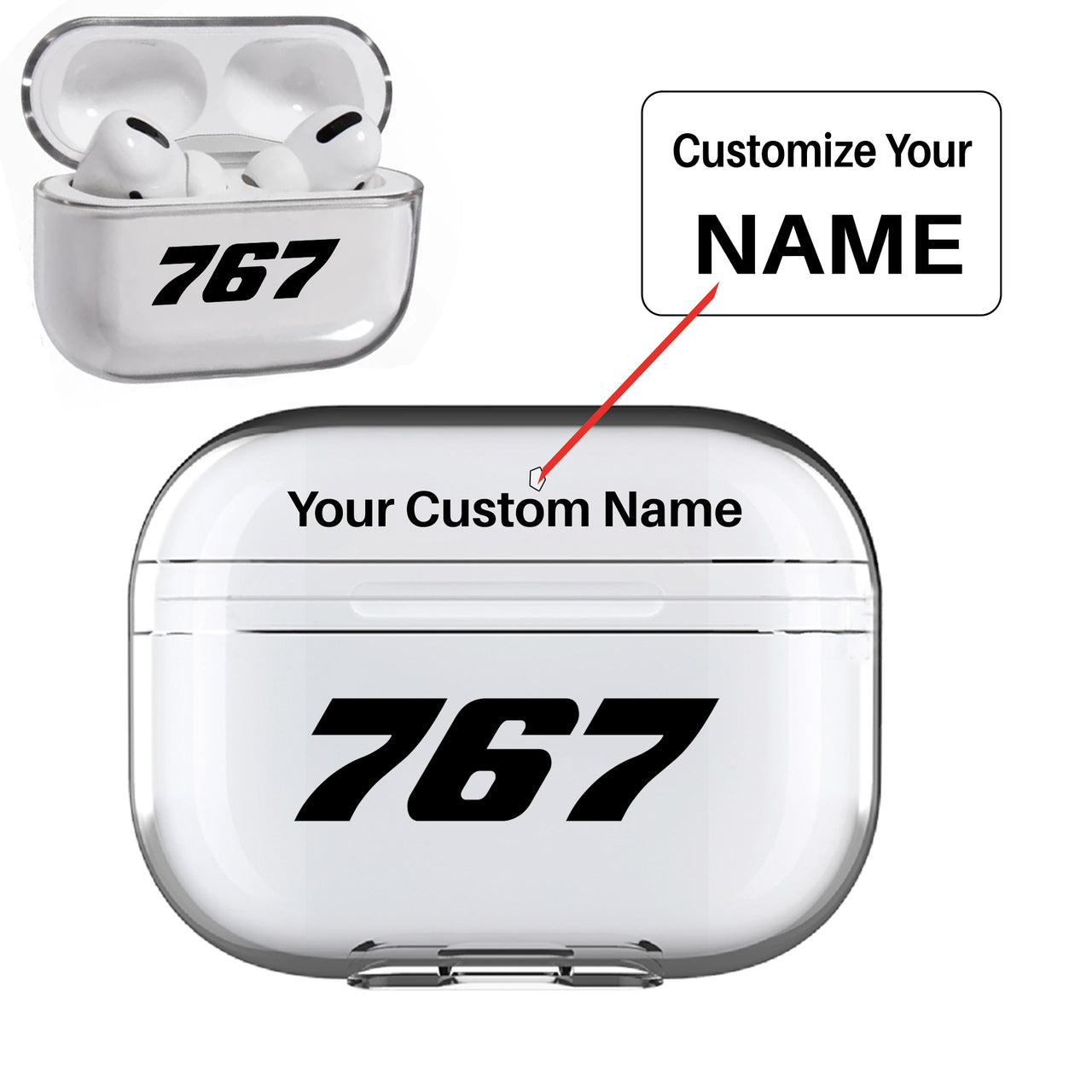 767 Flat Text Designed Transparent Earphone AirPods "Pro" Cases