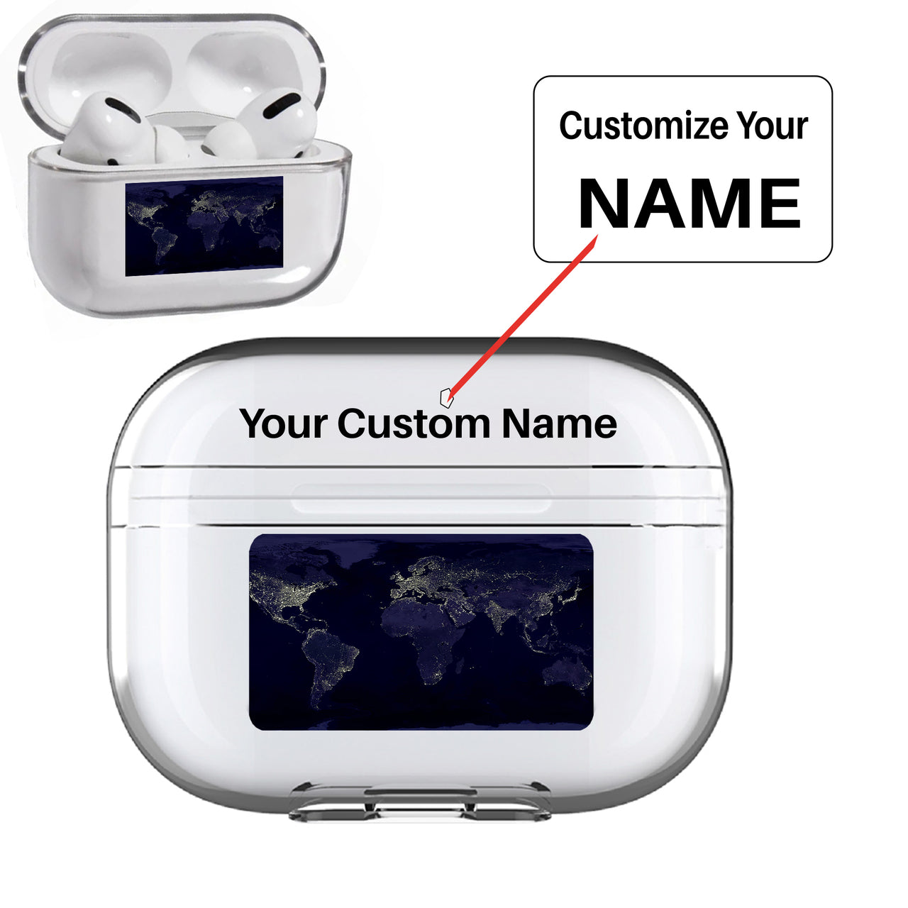 World Map From Space Designed Transparent Earphone AirPods "Pro" Cases