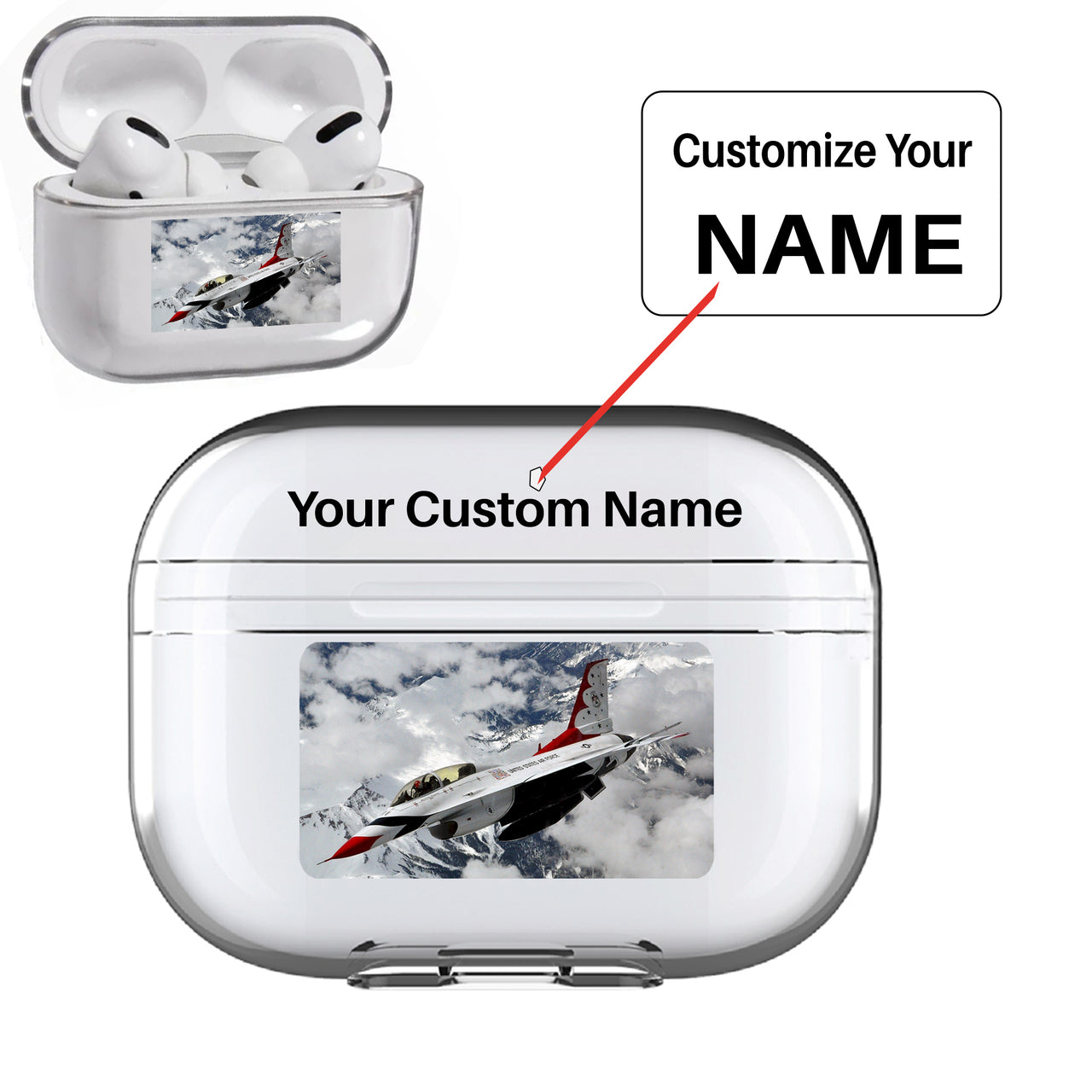 US AirForce Show Fighting Falcon F16 Designed Transparent Earphone AirPods "Pro" Cases